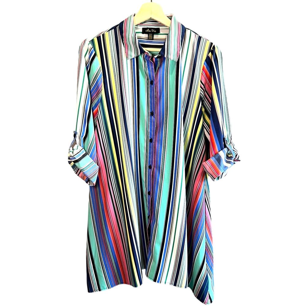 Melissa Paige Multicolored Striped Button Down Tunic Mini Shirt Dress Size M